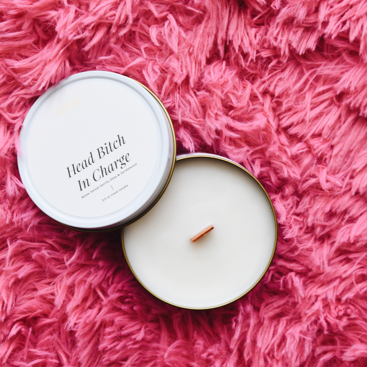 funny gifts for boss. head bitch in charge wood wick candle