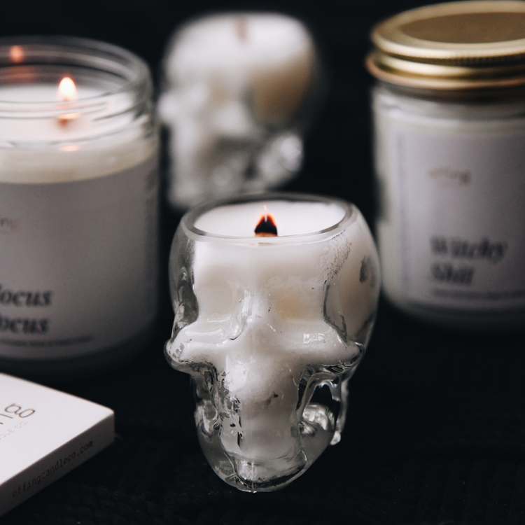 Halloween Skull Candle - Raw Sugar, Clove & Sandalwood Scent