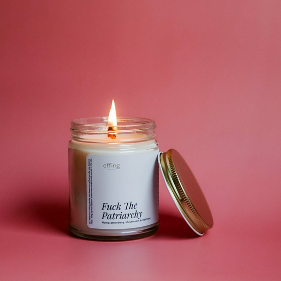 Fuck the patriarchy wooden wick candle
