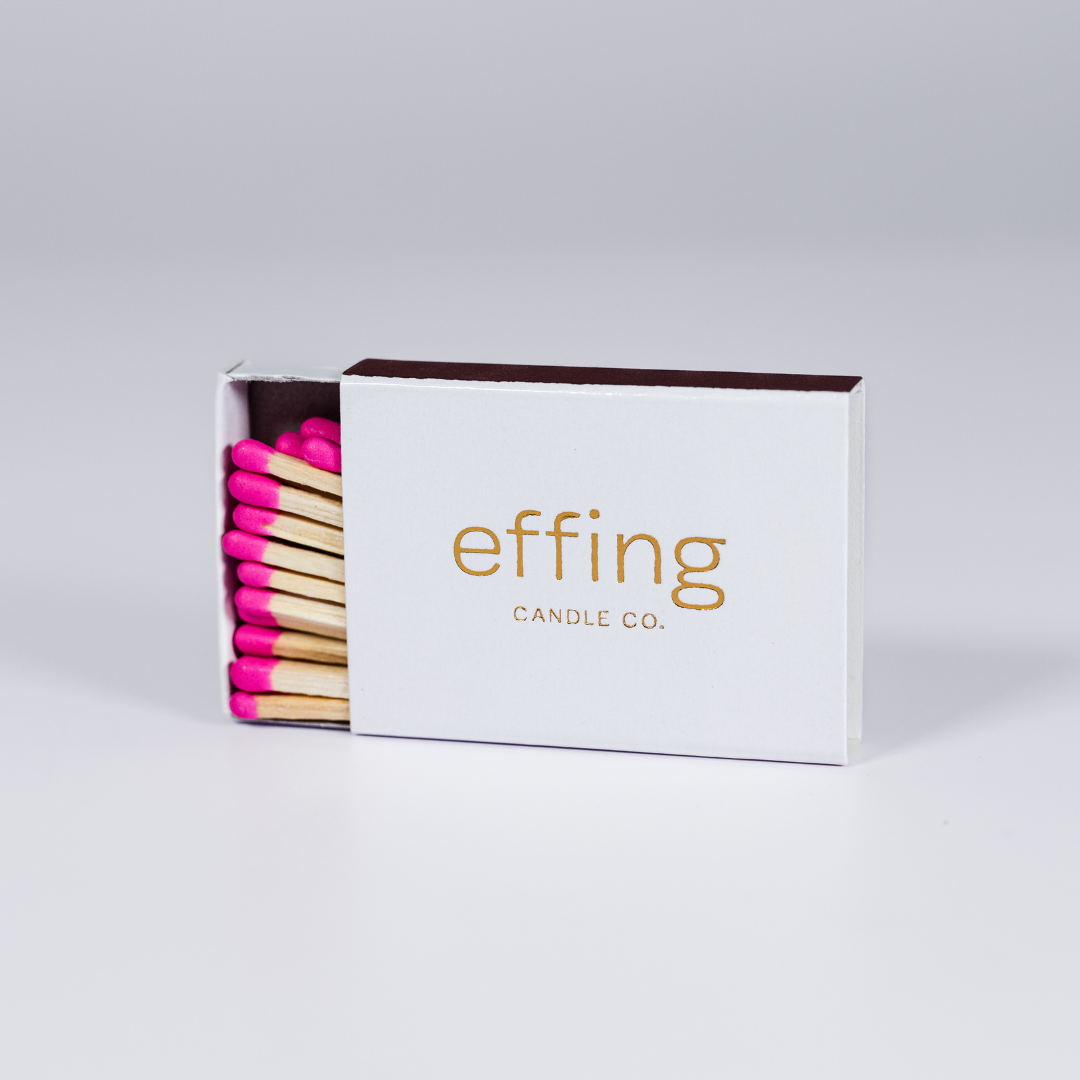 effing candle co branded hot pink tip matches
