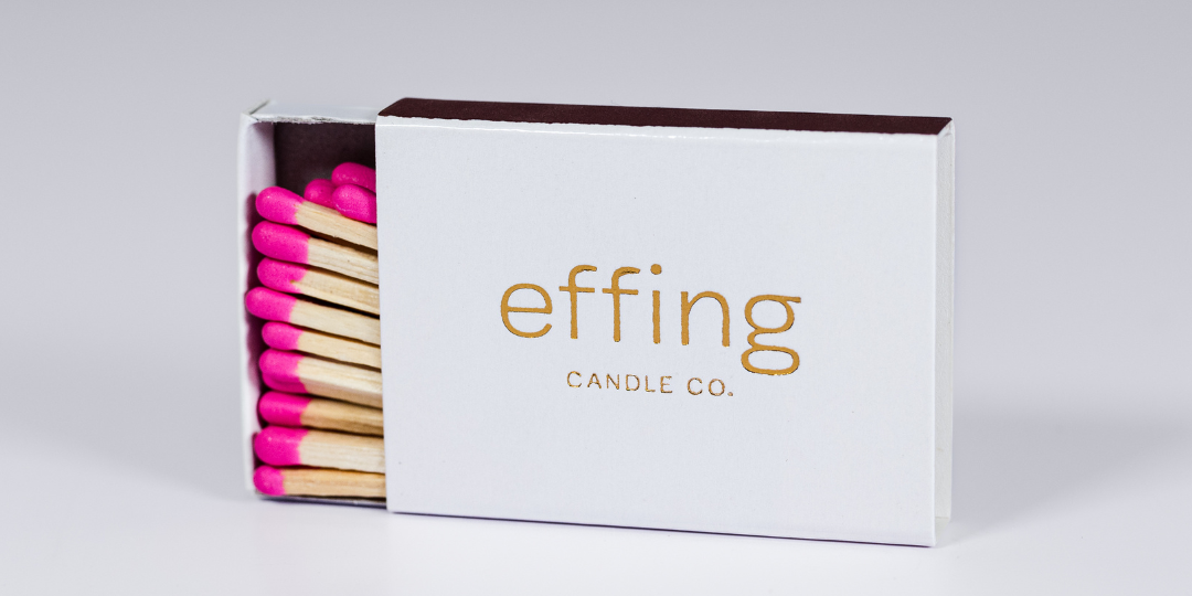 effing candle co branded hot pink tip matches