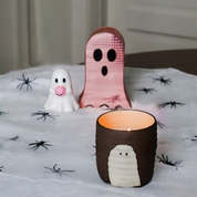 Handmade Halloween Ghost Cup Candle - Raw Sugar, Clove & Sandalwood Scent
