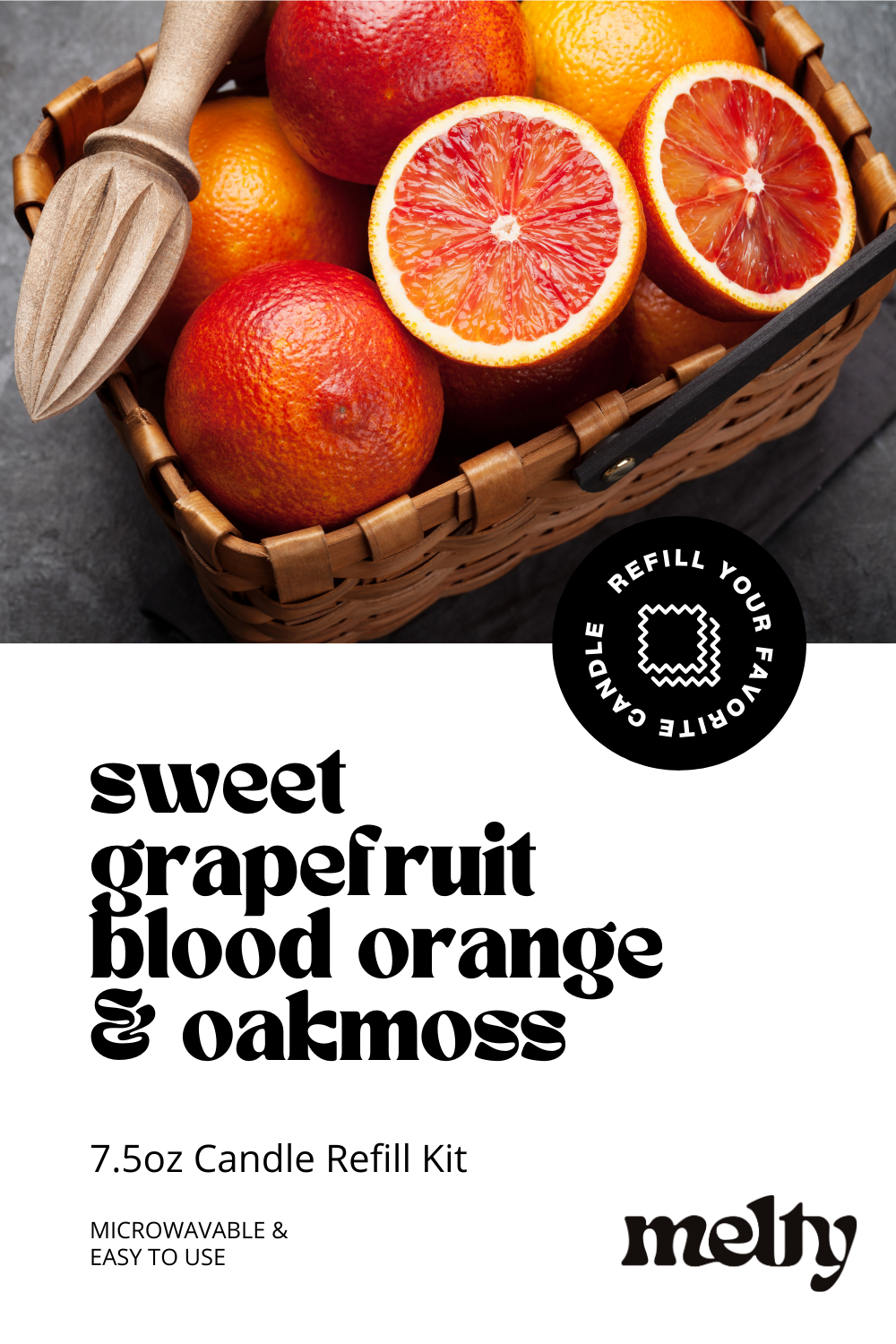 sweet grapefruit, blood orange, oakmoss, and sandalwood candle refill 