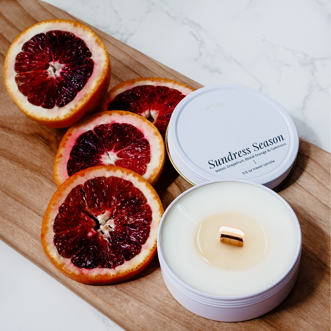 Travel Candle - Sundress Season | Notes: Sweet Grapefruit, Blood Orange & Oakmoss