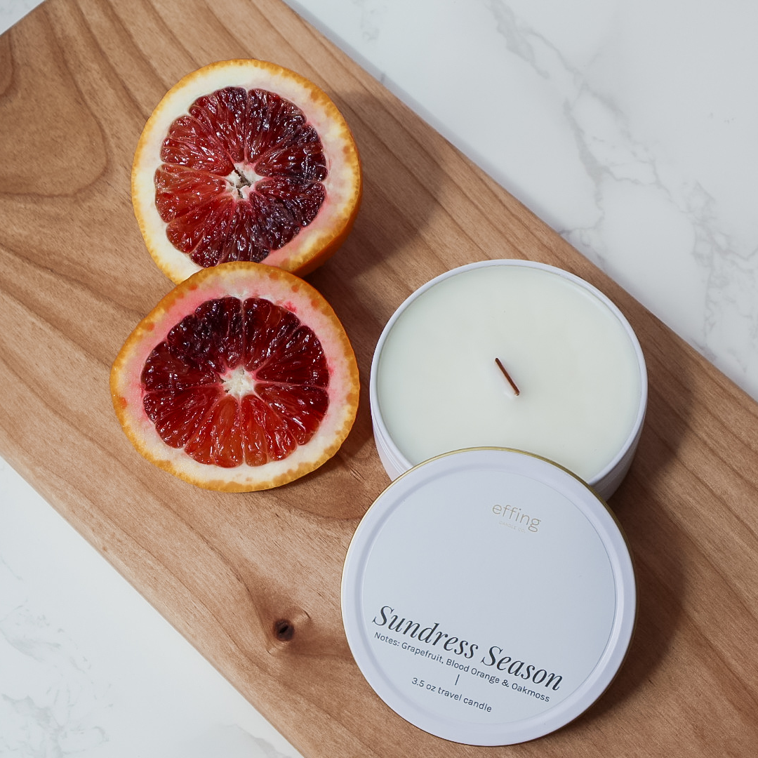 Travel Candle - Sundress Season | Notes: Sweet Grapefruit, Blood Orange & Oakmoss