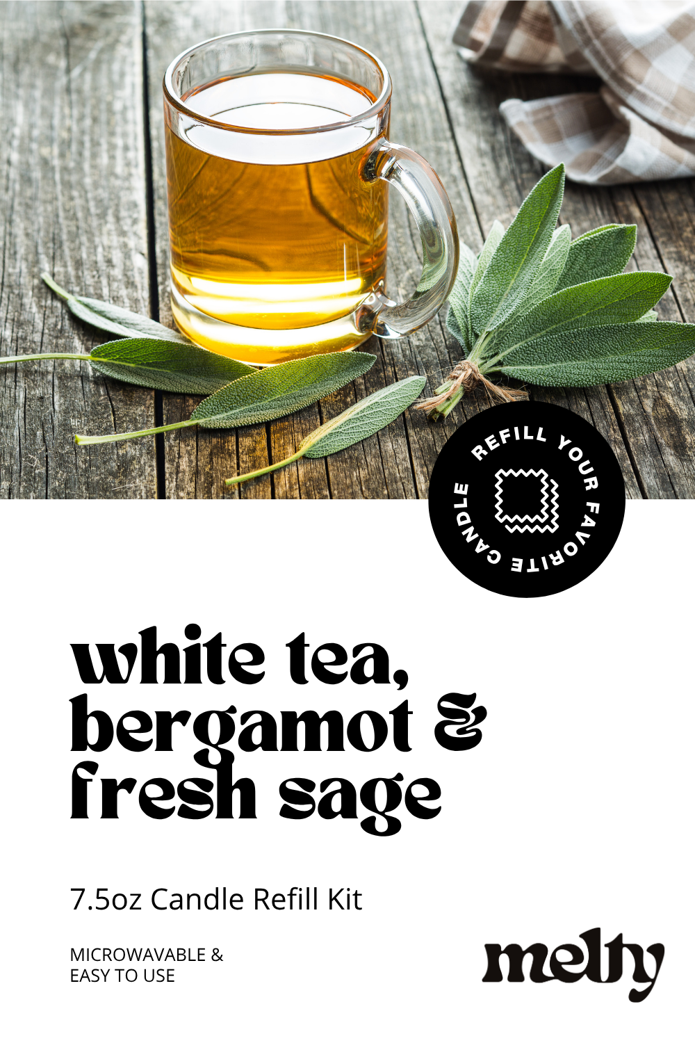 Candle Refill Kit - White Tea, Bergamot & Fresh Sage  | Clean Fragrance