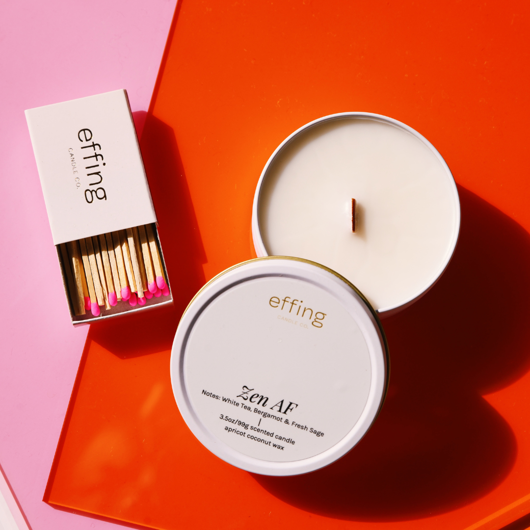 Zen AF Travel Candle with hot pink matches