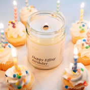 Candle that smells like birthday cake. Wooden wick candle hand poured in Kansas City