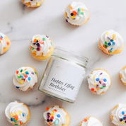 Happy Effing Birthday Wooden Wick Candle. Smells like Vanilla Cake and Lemon Frosting. Hand poured luxury candles made in Kansas City.