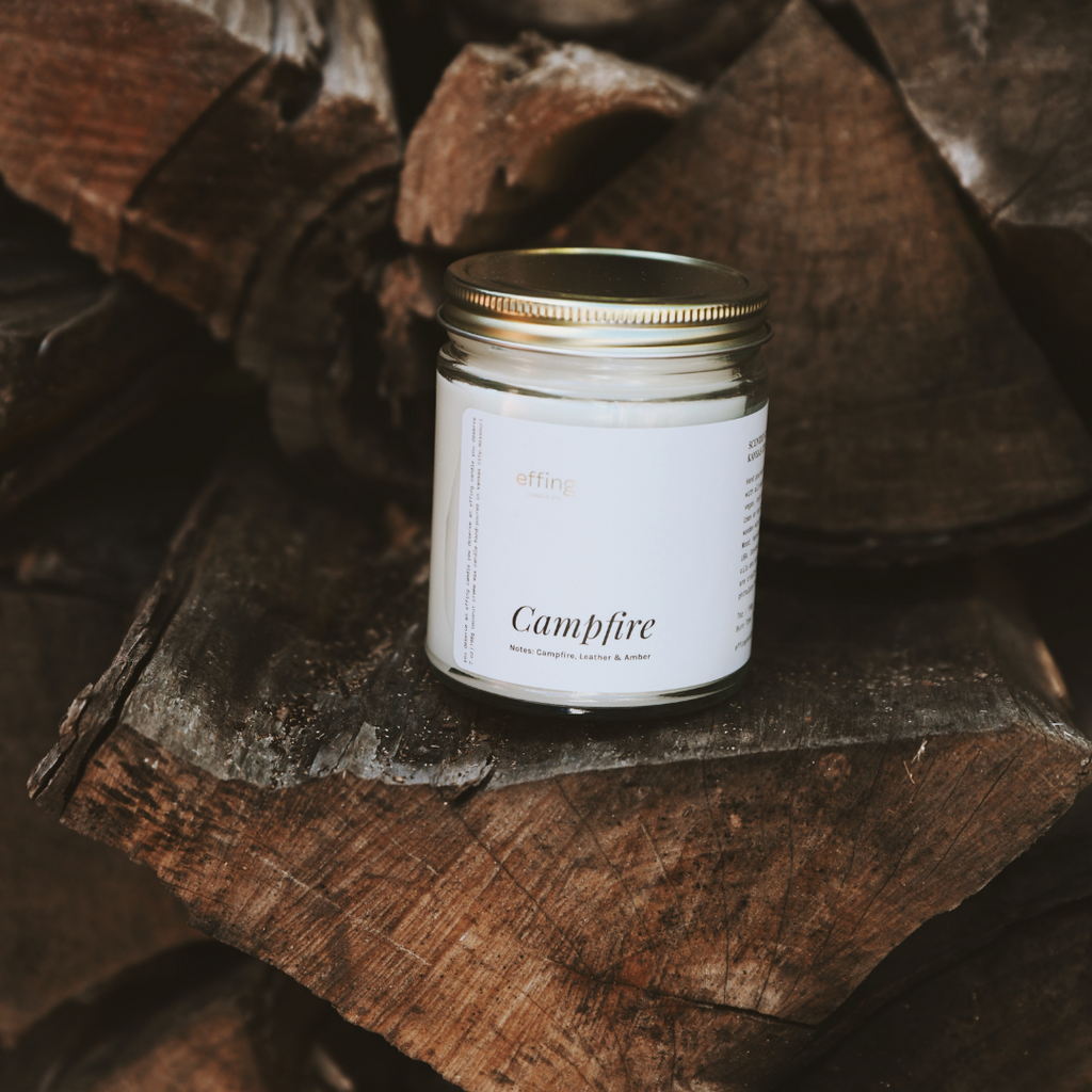 Campfire scented wooden wick candle. The best candle for men made in Kansas City.