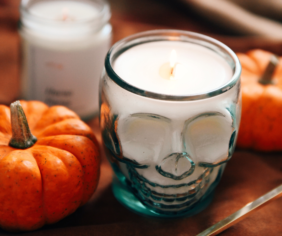 Halloween Skull Candle Wooden Wick Candles Made in Kansas City Effing Candle Co.
