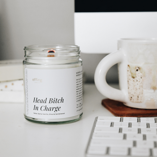 head bitch in charge gifts for her. hand poured wooden wick candle made in Kansas City