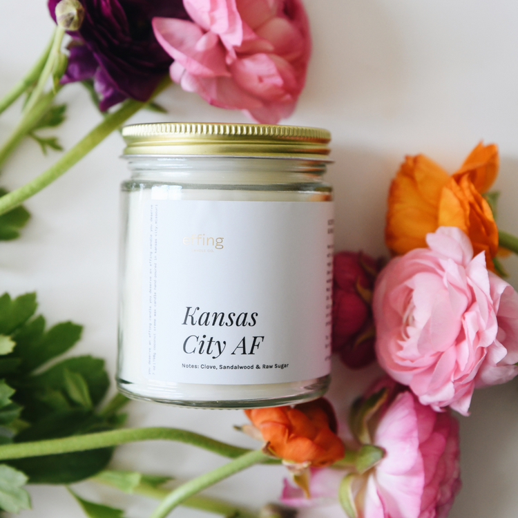 The best Kansas City gifts | Wooden Wick Candle that says Kansas City AF
