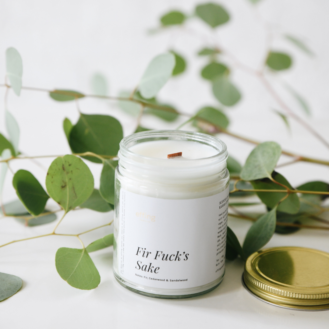 fir fuck's sake wooden wick funny candle